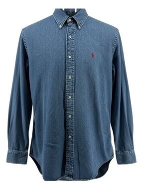 Ralph Lauren Blaire Mens Small Blue Denim Long Sleeve Button Down Shirt Red Pony